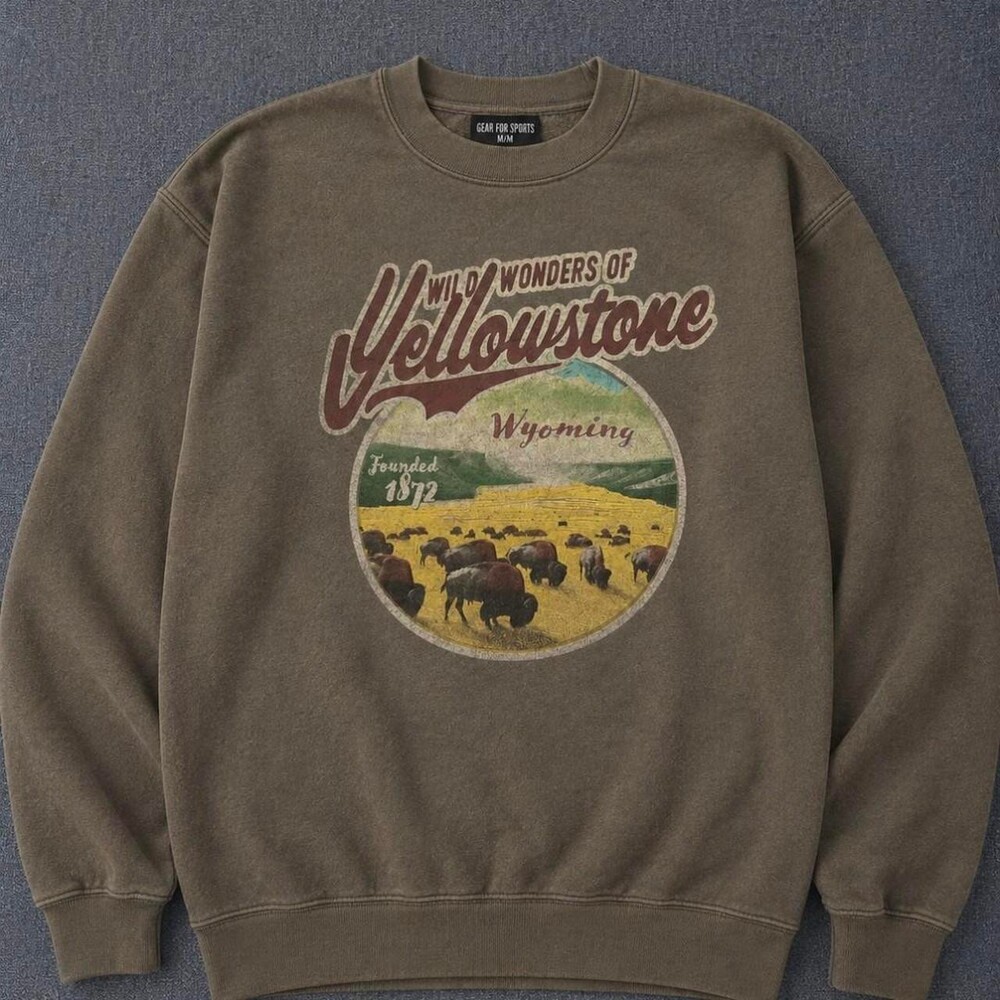 State of Mine Yellowstone National Park crewneck sweatshirt with graphic of biso